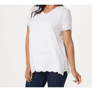 LOGO by Lori Goldstein Embroidered Top & Tank Lily White Size X-Small